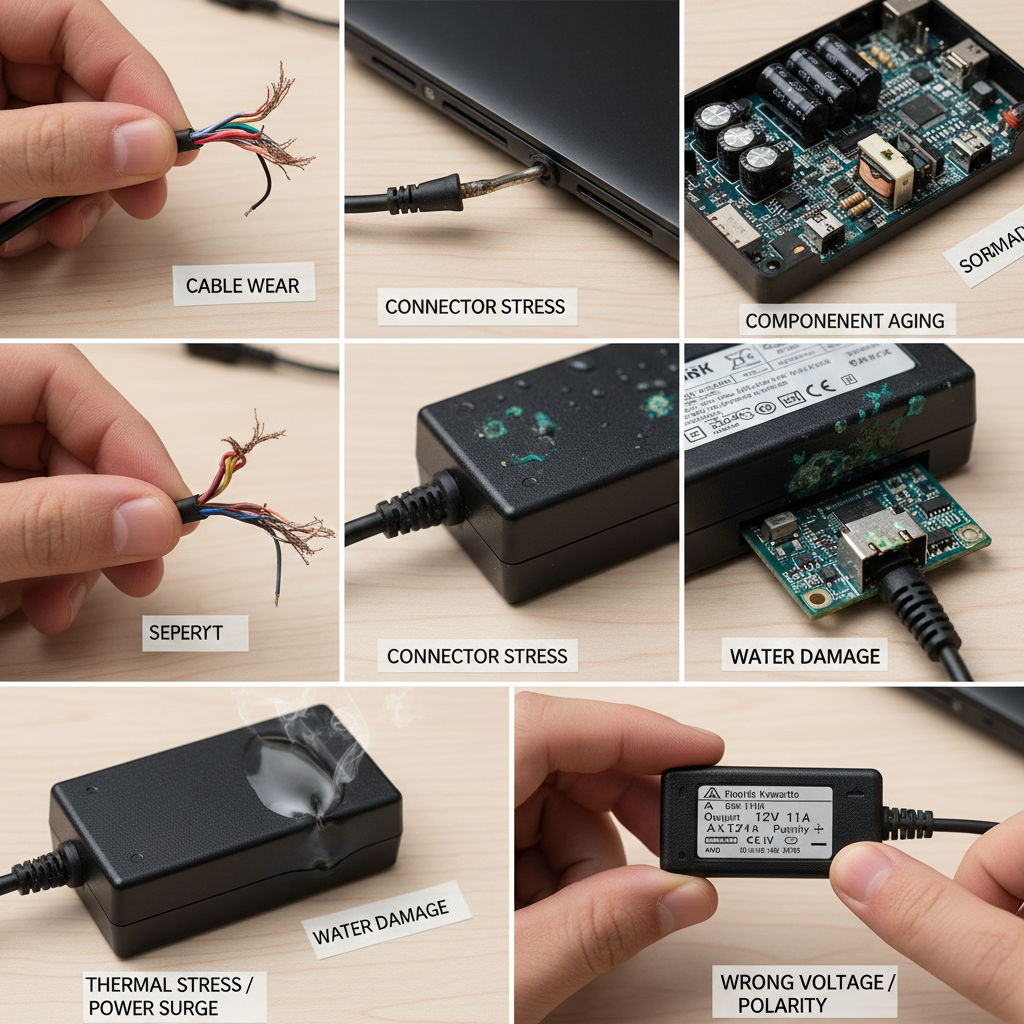fix charger adapter not working inspect test measure replace cable reset fuse replace unit