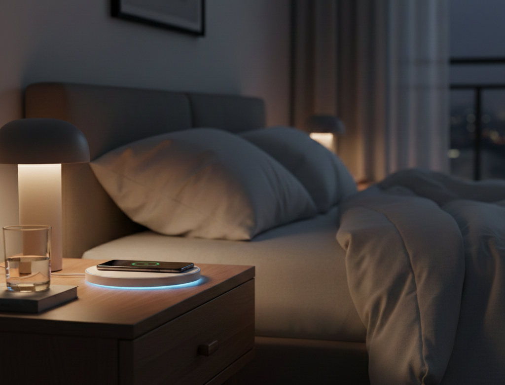 is it safe to have a wireless charger next to bed bedside placement distance safety certified