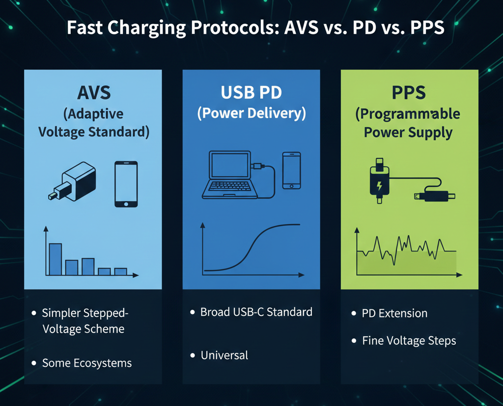 what is the difference between avs pd and pps usb charging protocols comparison