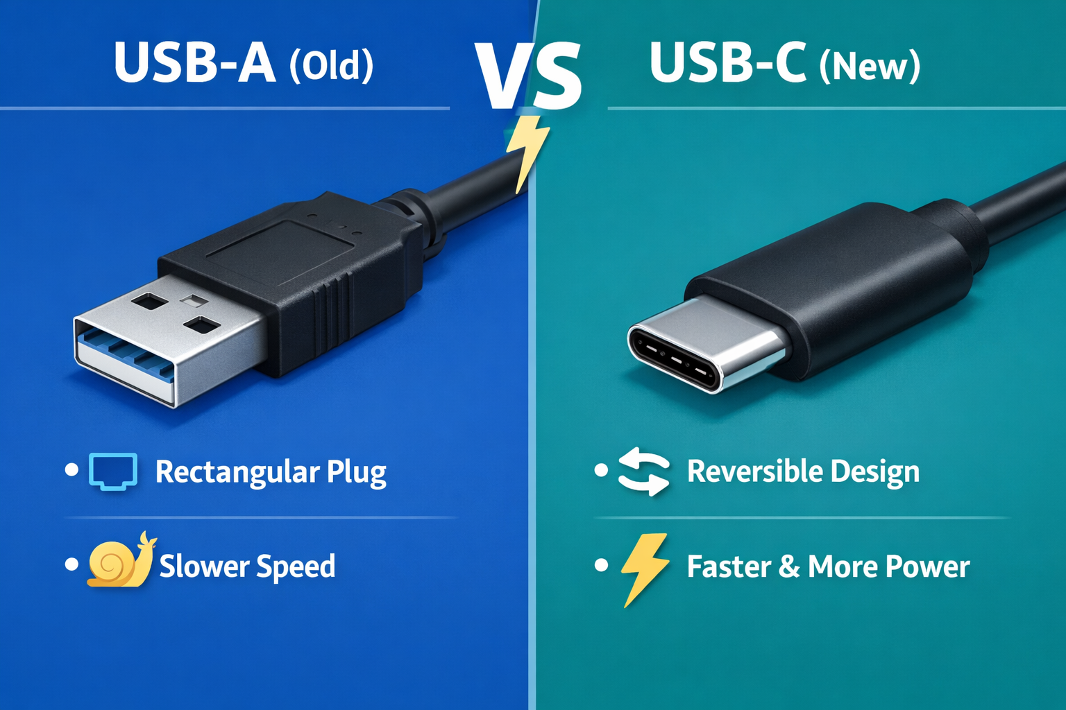 difference between usb a and usb c plugs power data reversible