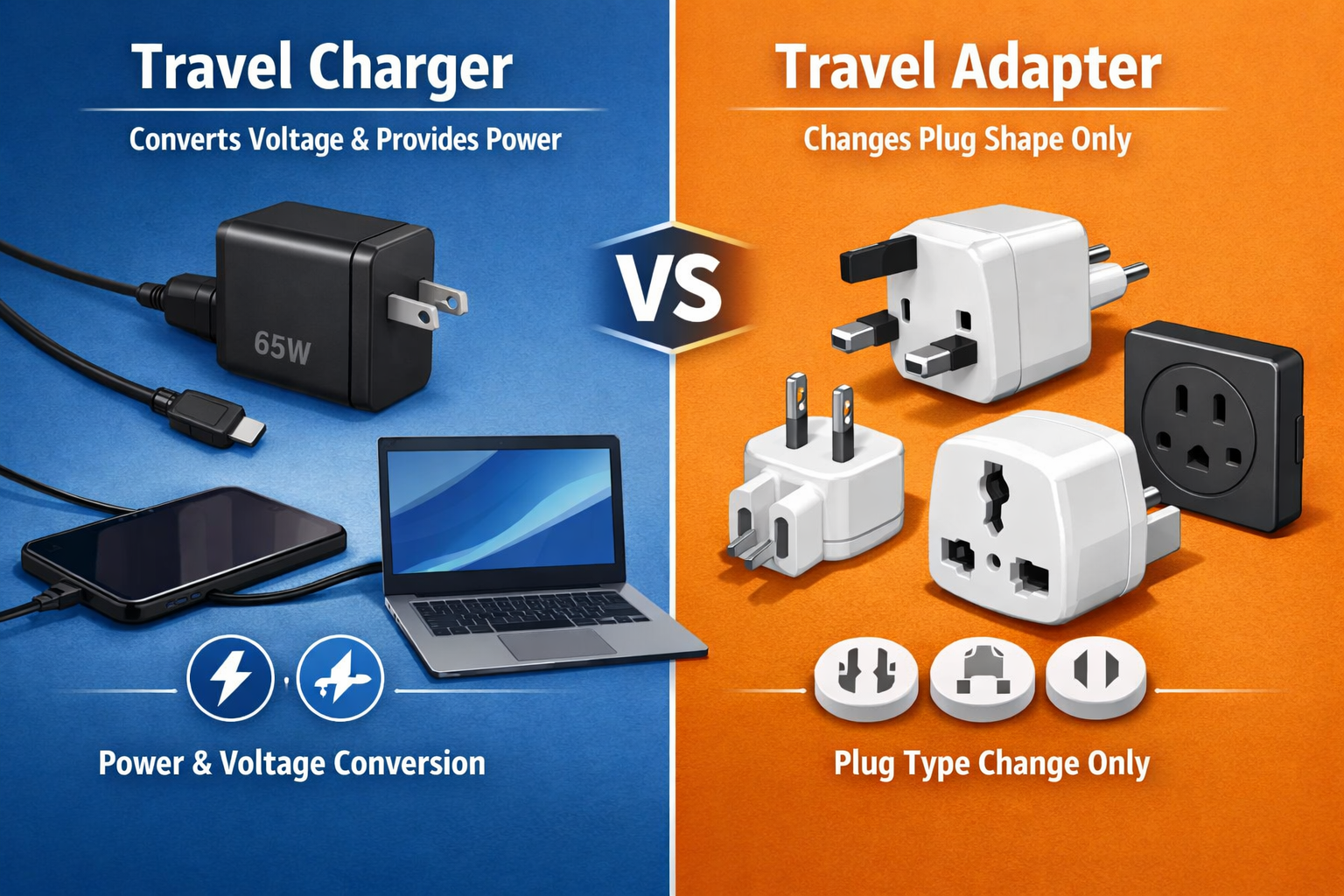 difference travel charger adapter voltage conversion usb pd safety plug shape