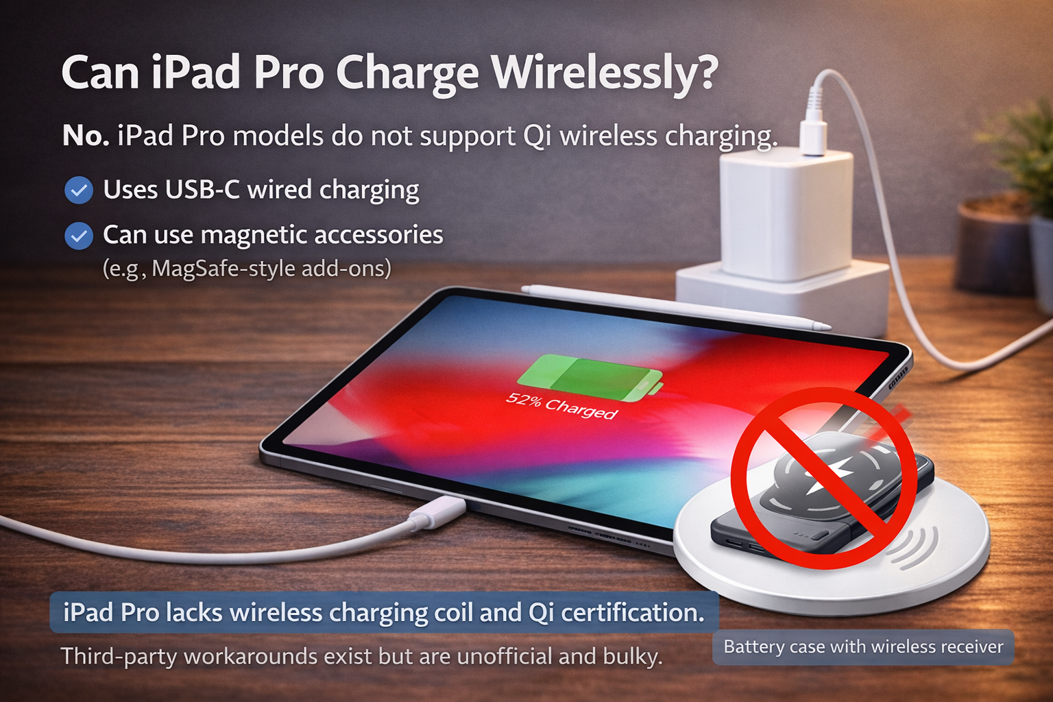 does ipad pro charge wirelessly usb c magsafe magnetic accessory qi no