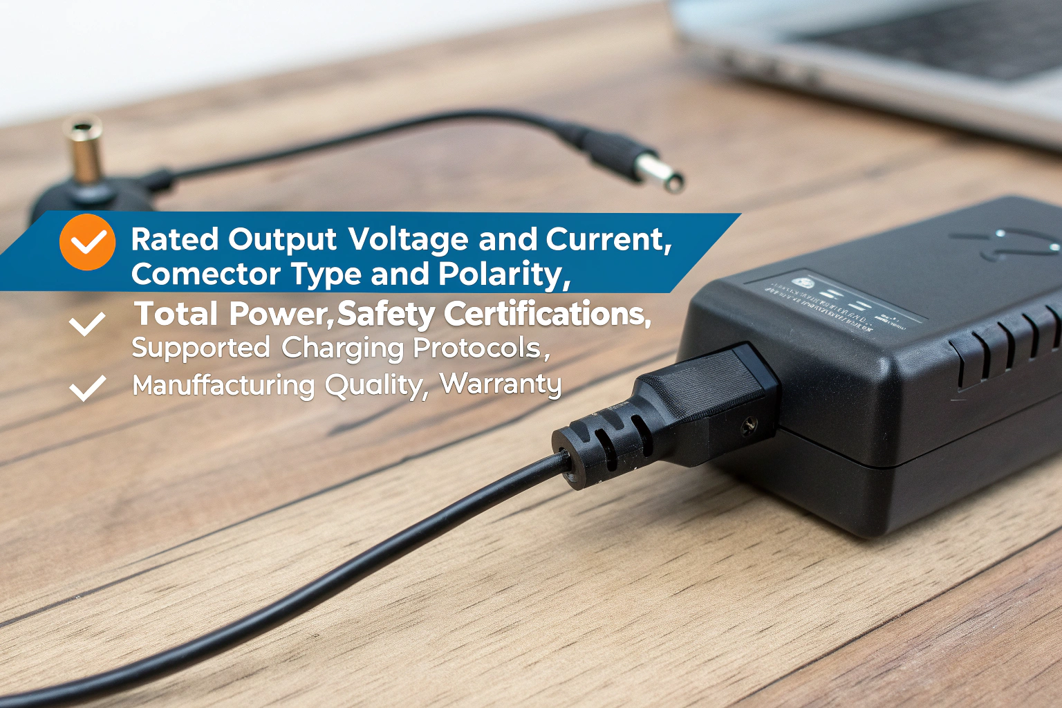 factors selecting power adapter voltage current connector wattage certifications efficiency protocols warranty