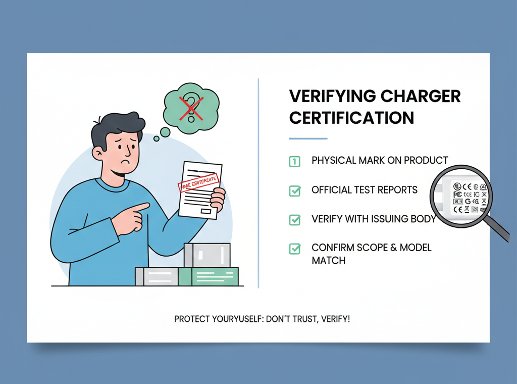 how to verify charger certification check marks request test reports verify numbers