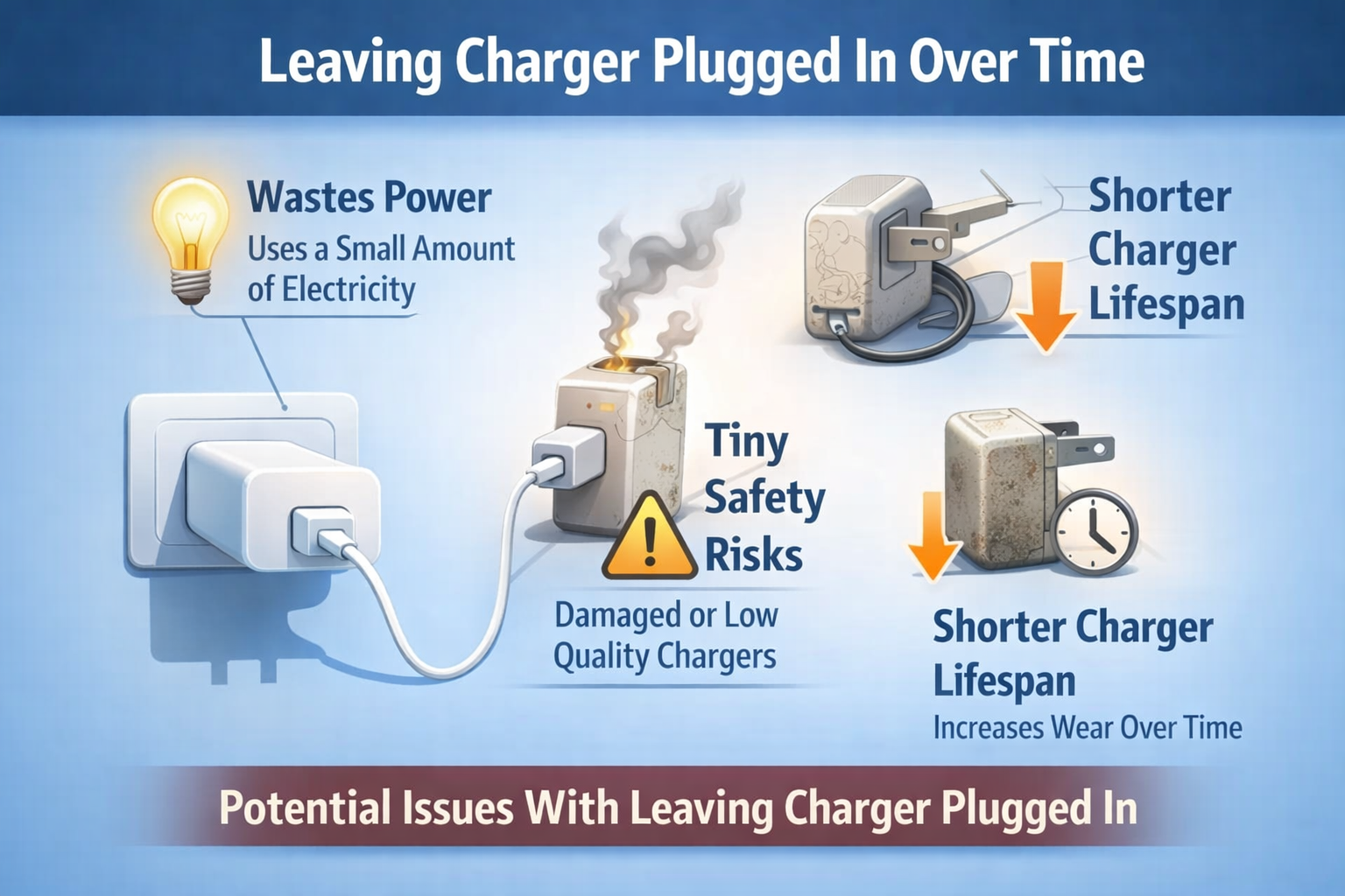 is it safe to leave charger plugged in always standby power small risk damaged units