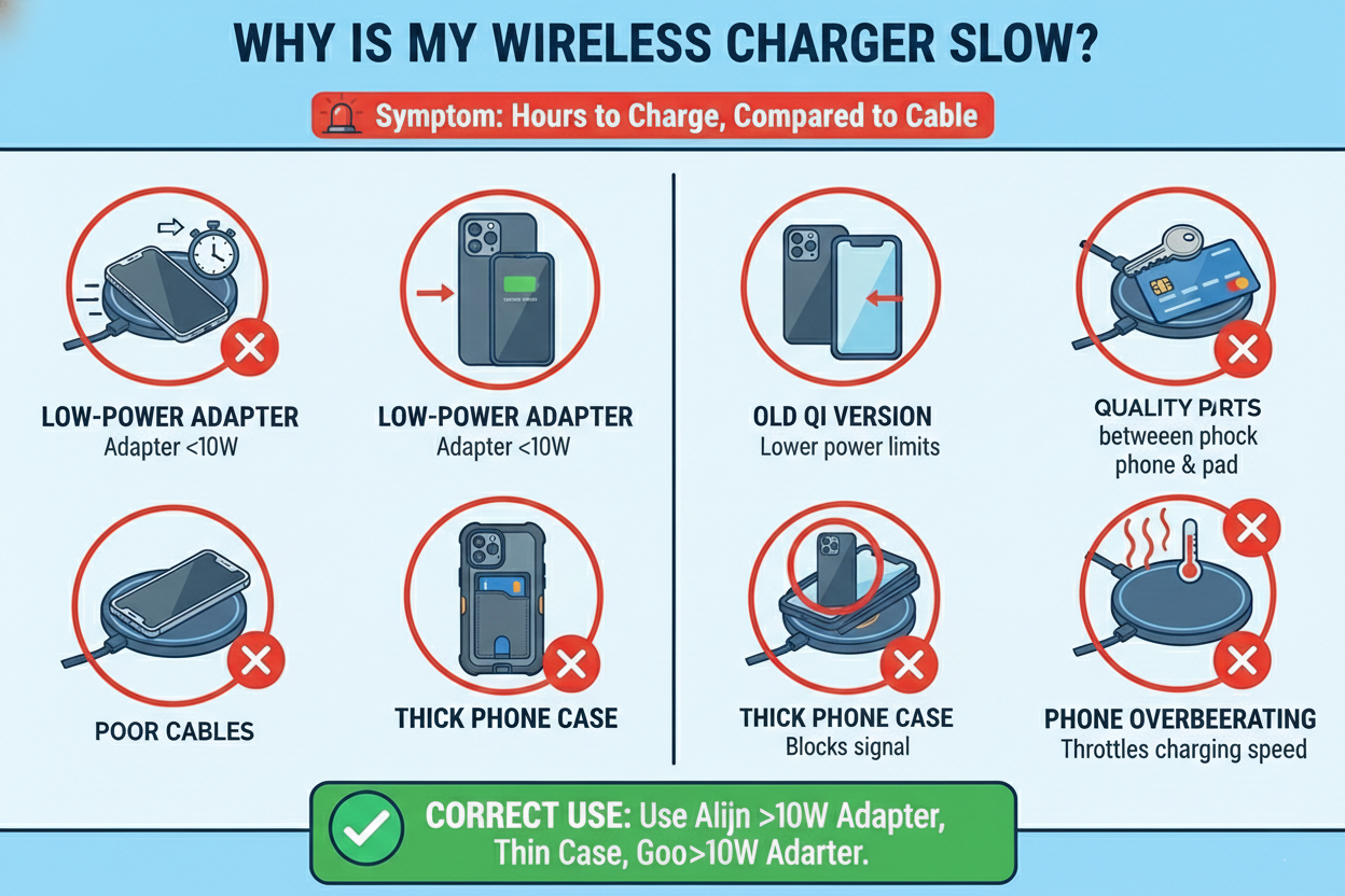 slow wireless charging low power adapter heat phone throttling qi version