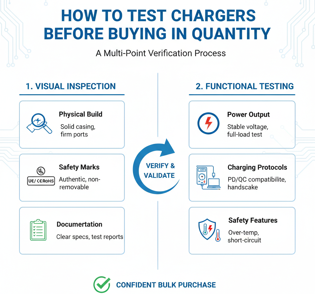 how should i test chargers before buying in quantity test plan visual electrical thermal protocol negotiation