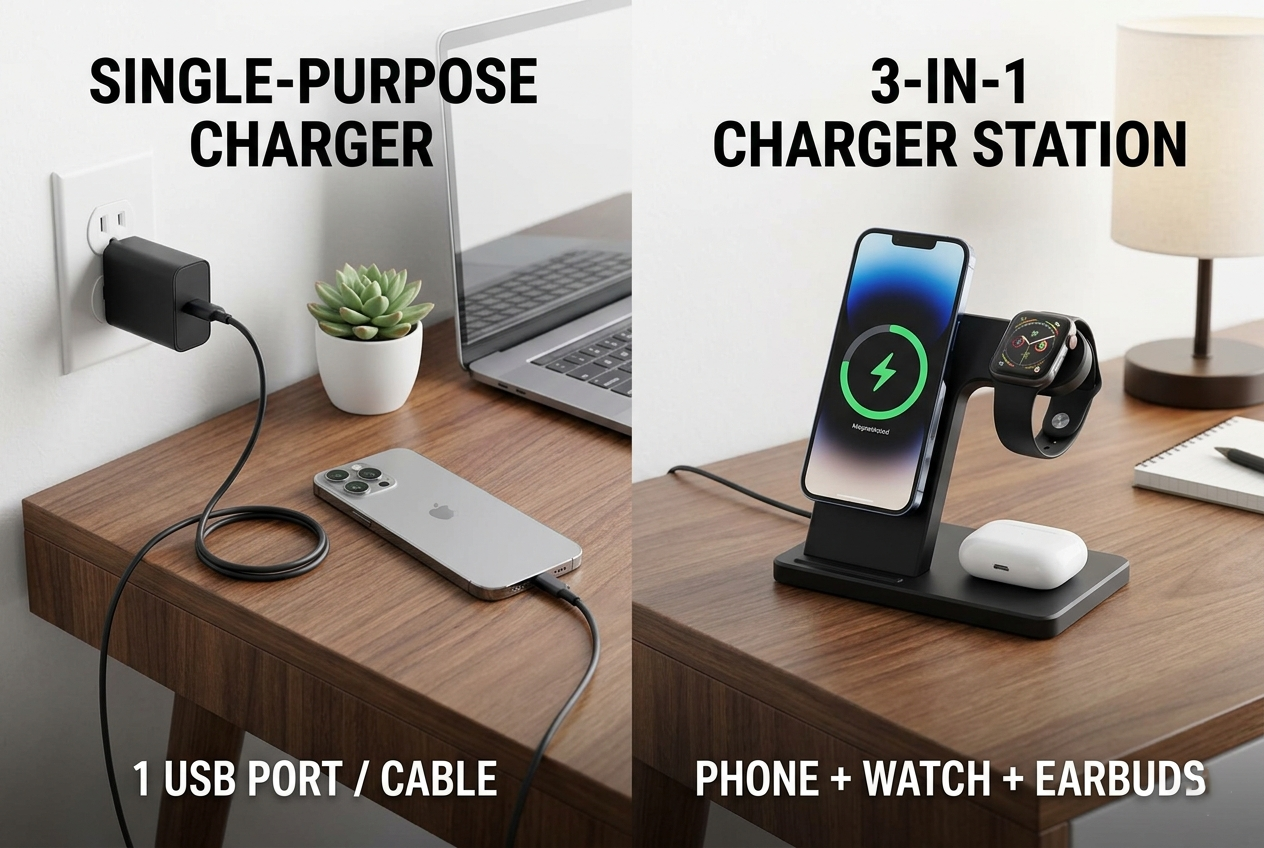 3 in 1 vs regular charger multi device vs single device comparison
