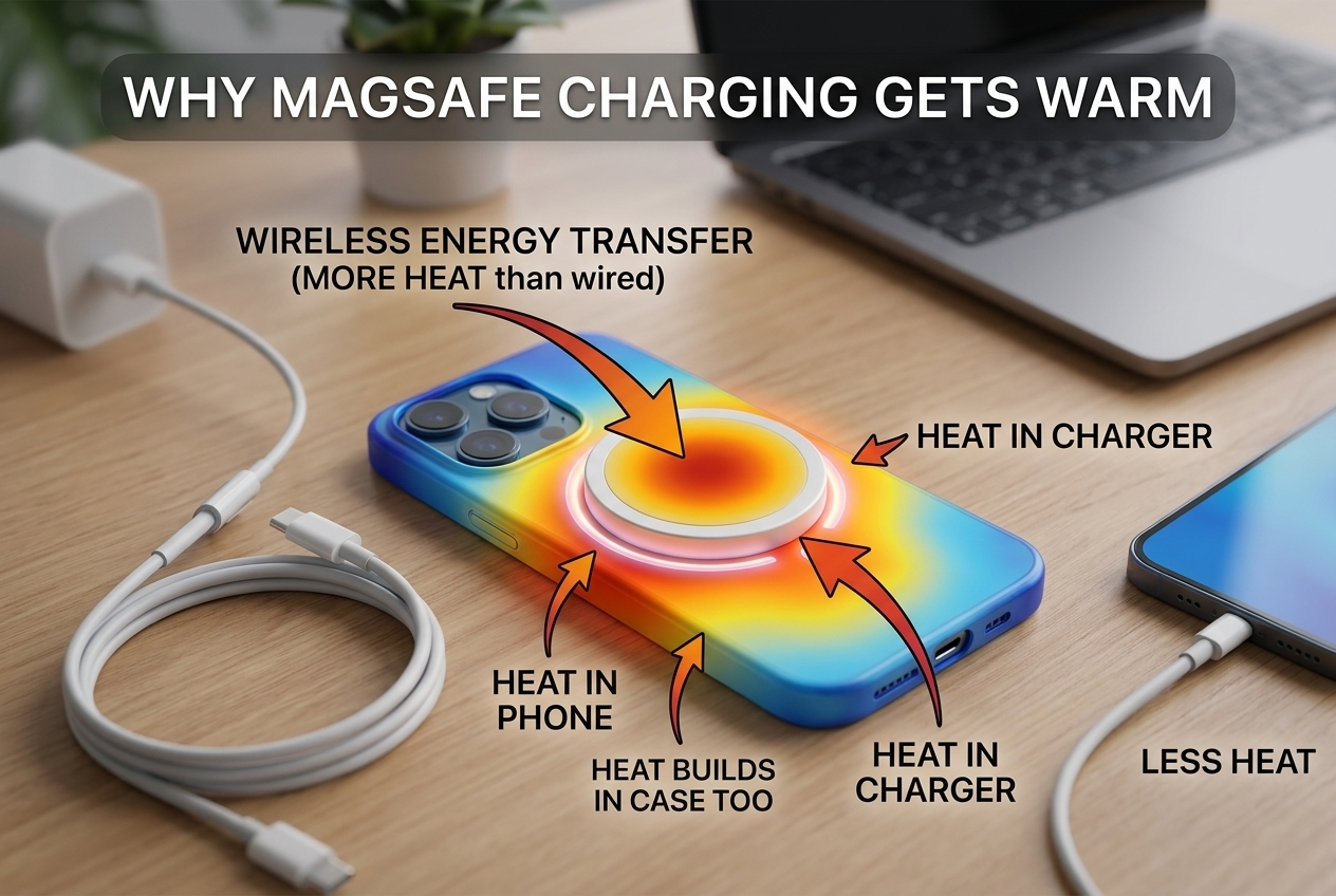 does magsafe charging get hot wireless vs wired temperature comparison safe levels