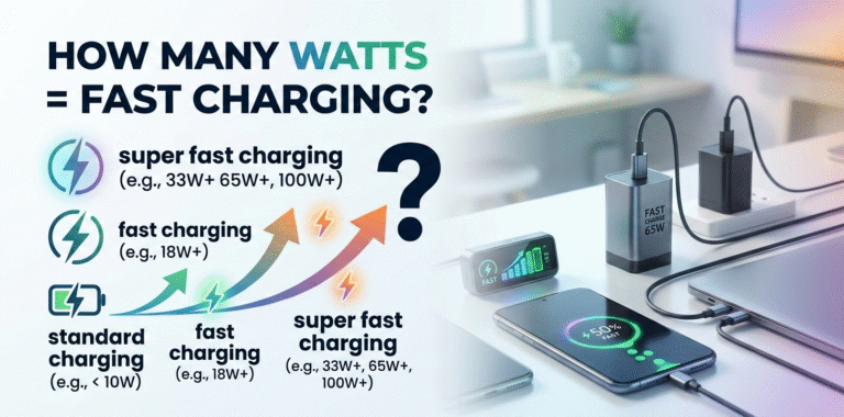 How many watts or more constitute fast charging?