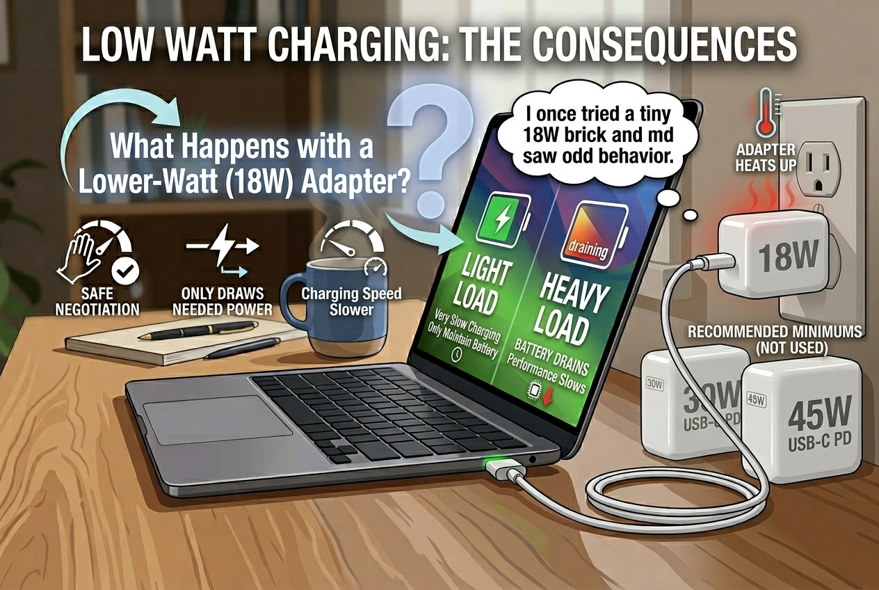 lower watt charger macbook air 18w slow charging maintain battery under light use