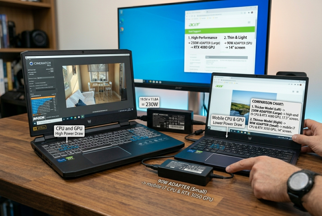 why acer predator wattage varies cpu gpu screen power draw design choices