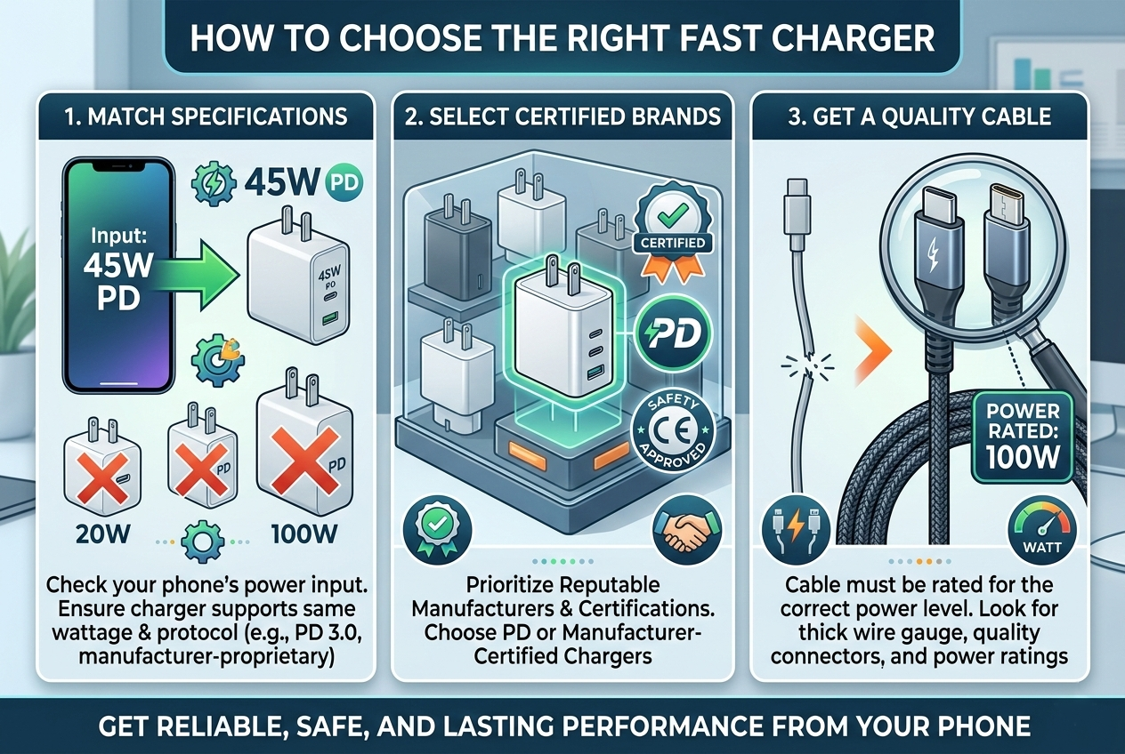 choose fast charger match protocol wattage certified charger usb pd manufacturer cable rating safety