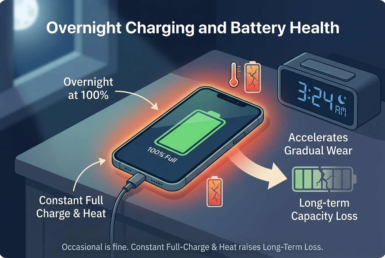 overnight charging battery life impact heat cycles capacity fade lithium ion