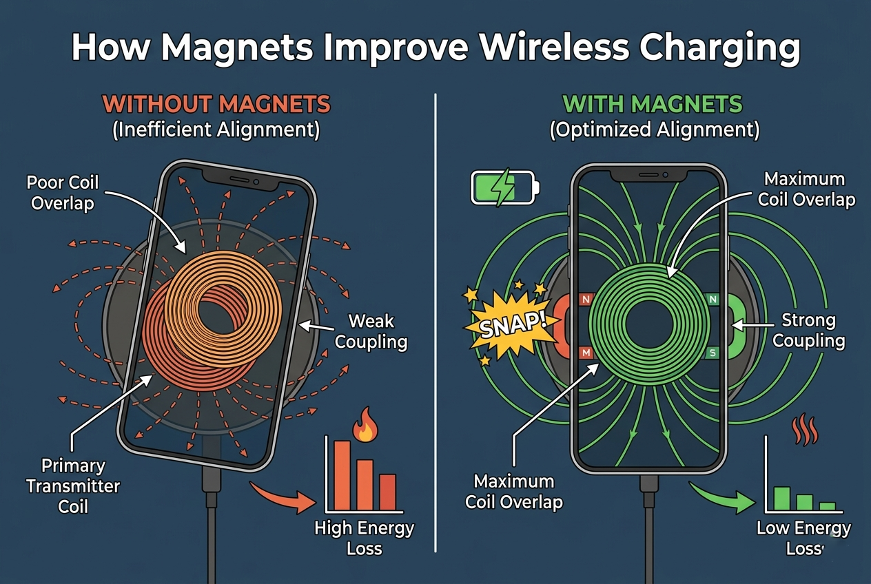 why magnets improve wireless charging alignment coupling efficiency
