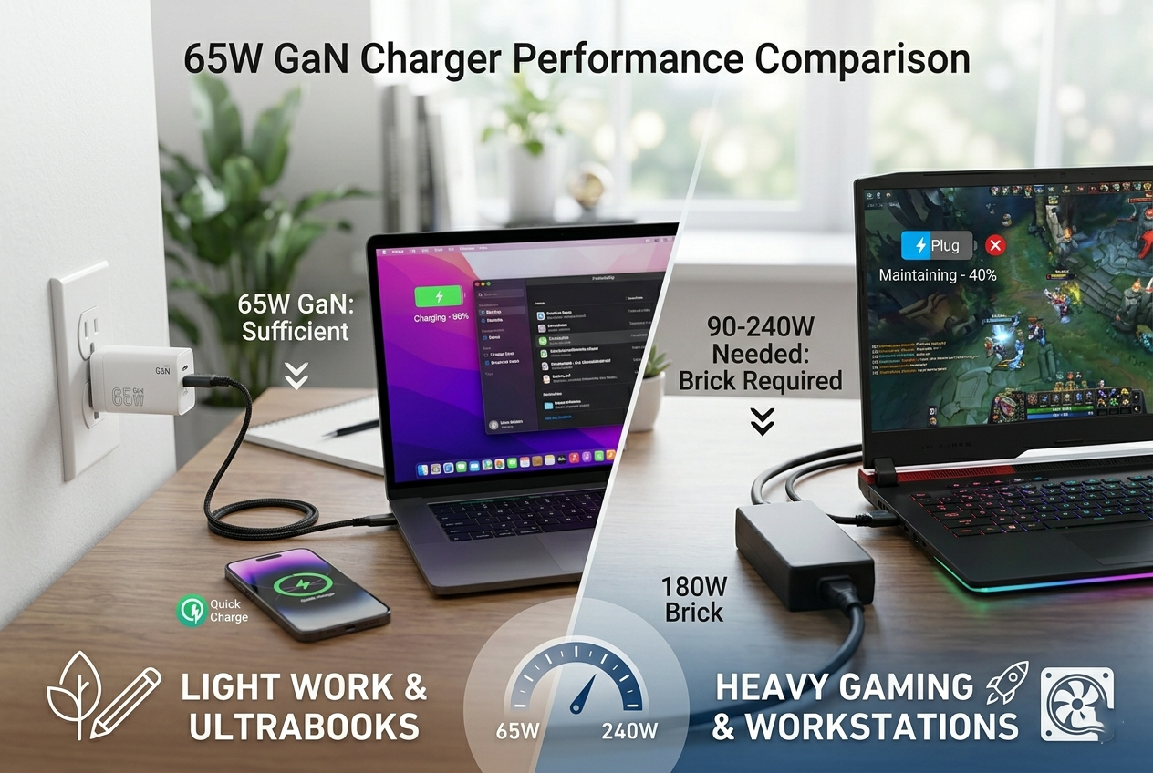 65w gan charger suitable ultrabooks thin and light laptops phones not for gaming laptops