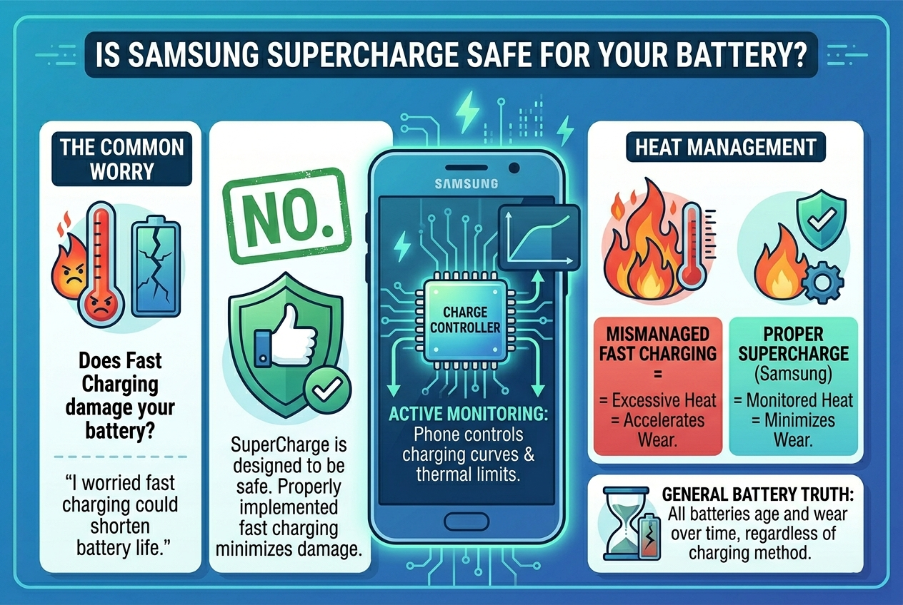 samsung supercharge battery health safety thermal management controlled charging curves