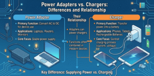 the differences and relationship between power adapters and chargers