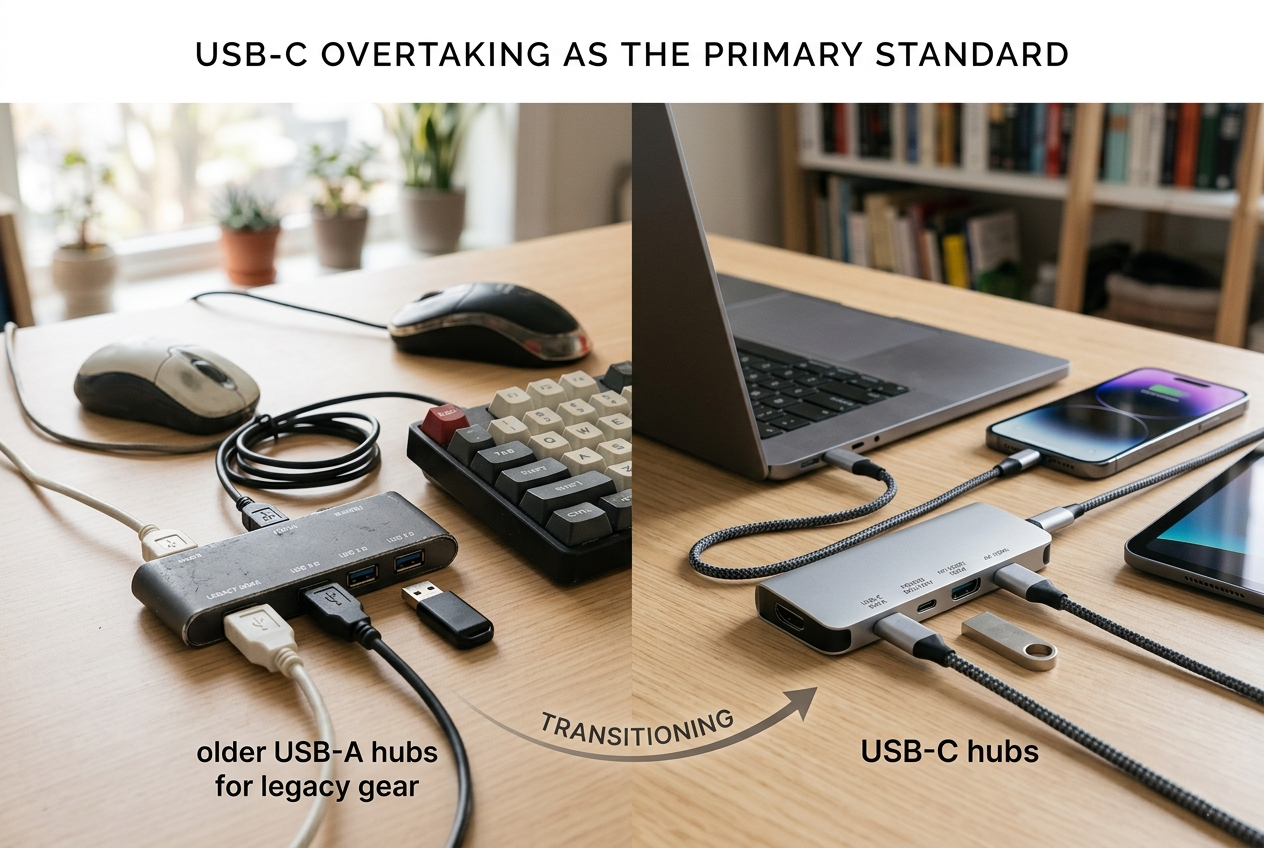 usb a legacy gear remains but usb c overtakes new devices chargers