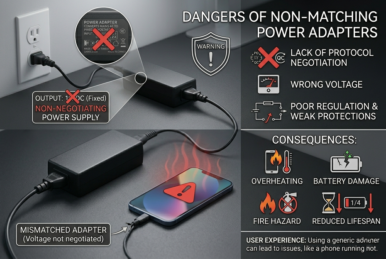 dangers wrong voltage lack negotiation overheating battery damage fire reduced lifespan