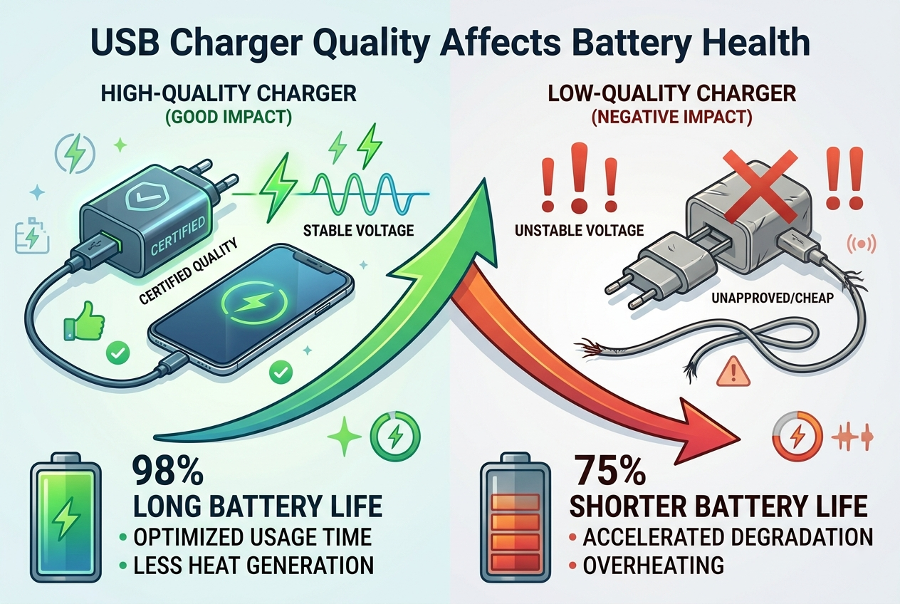 poor quality charger heat voltage spikes stress battery capacity loss