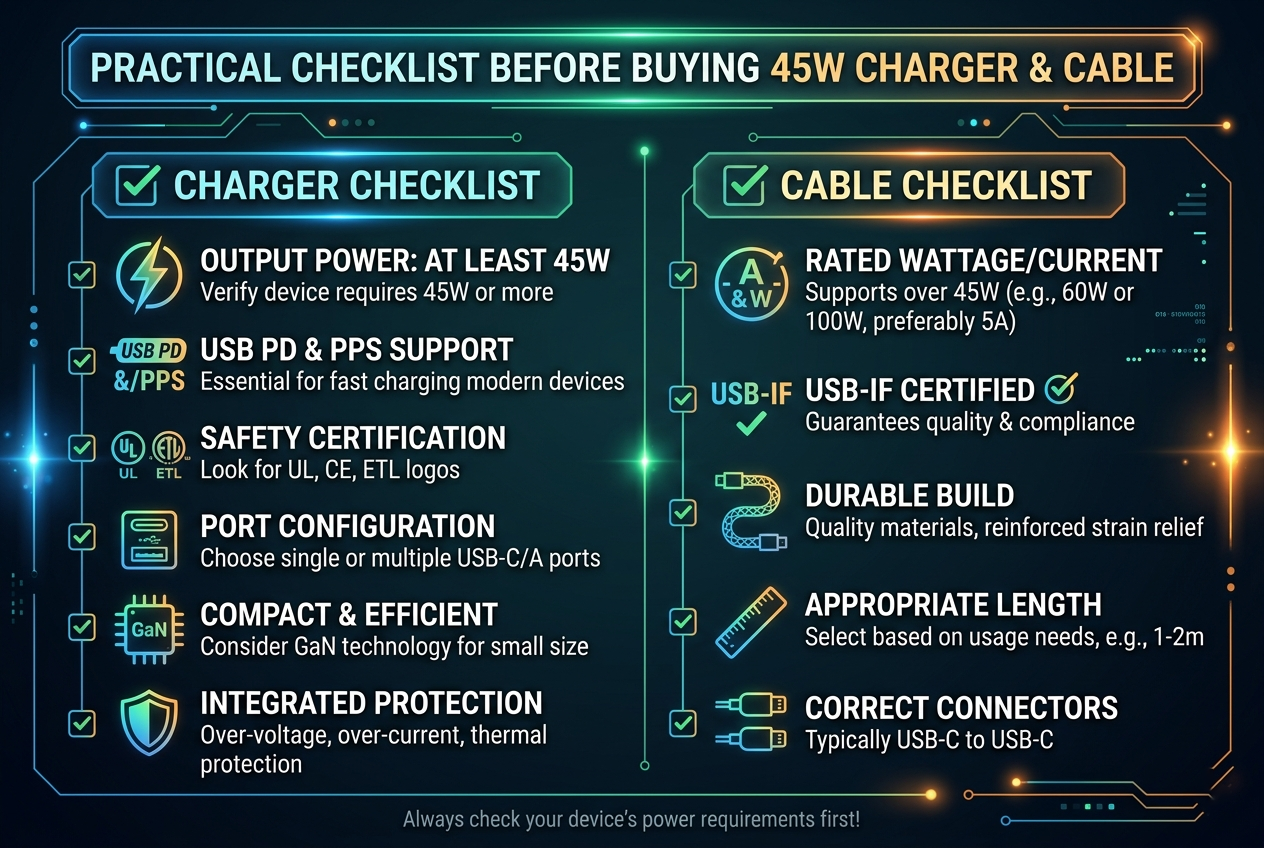 practical checklist before buying a 45w charger or cable