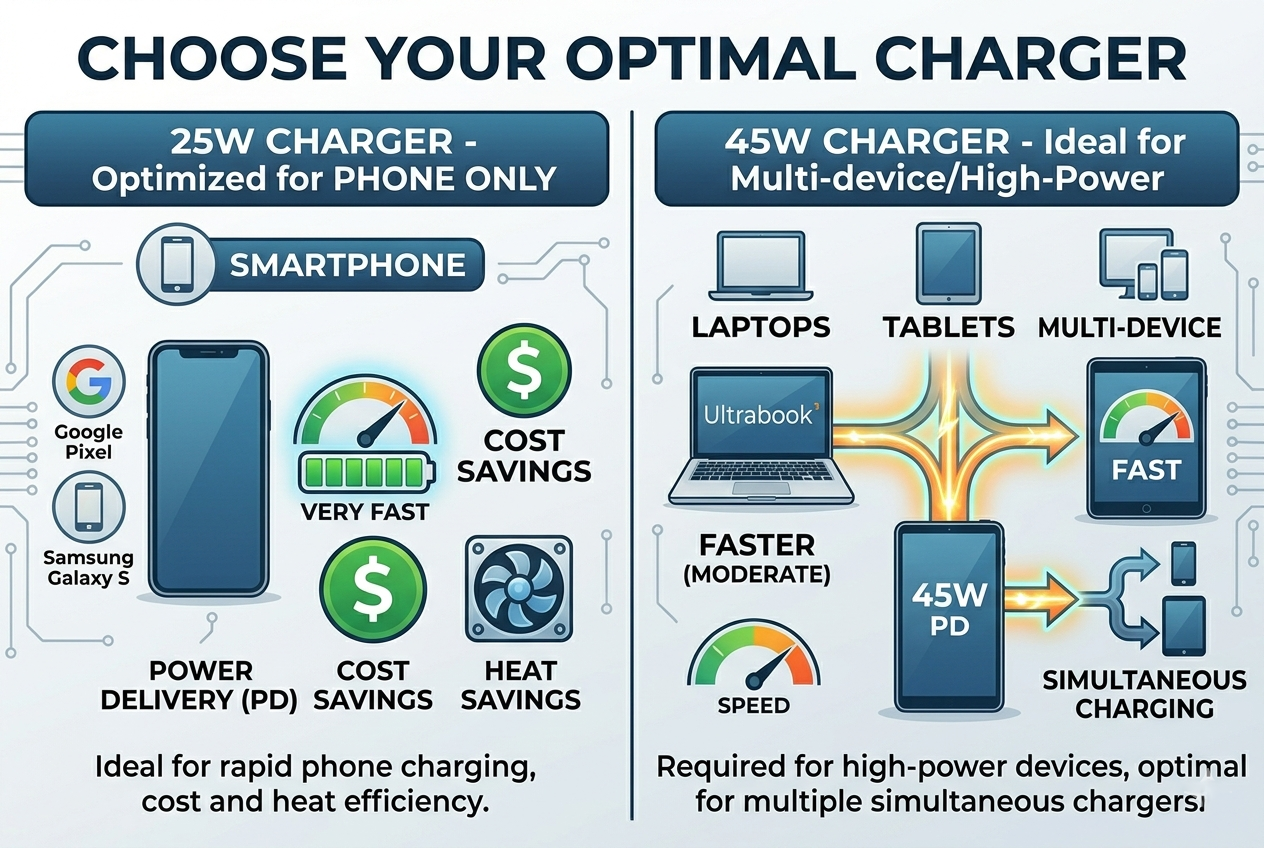 which is better, a 45w or 25w charger